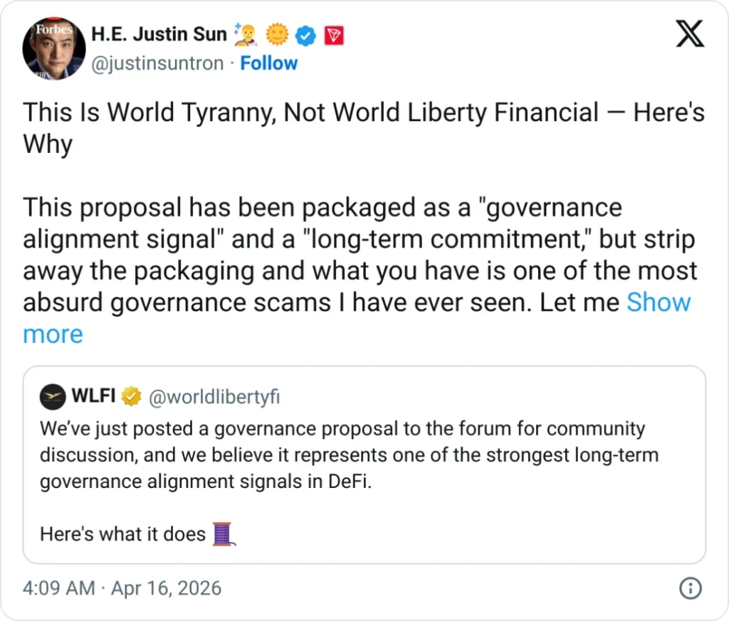 World Liberty Financial Faces Fierce Backlash Over Controversial Token Vesting Proposal